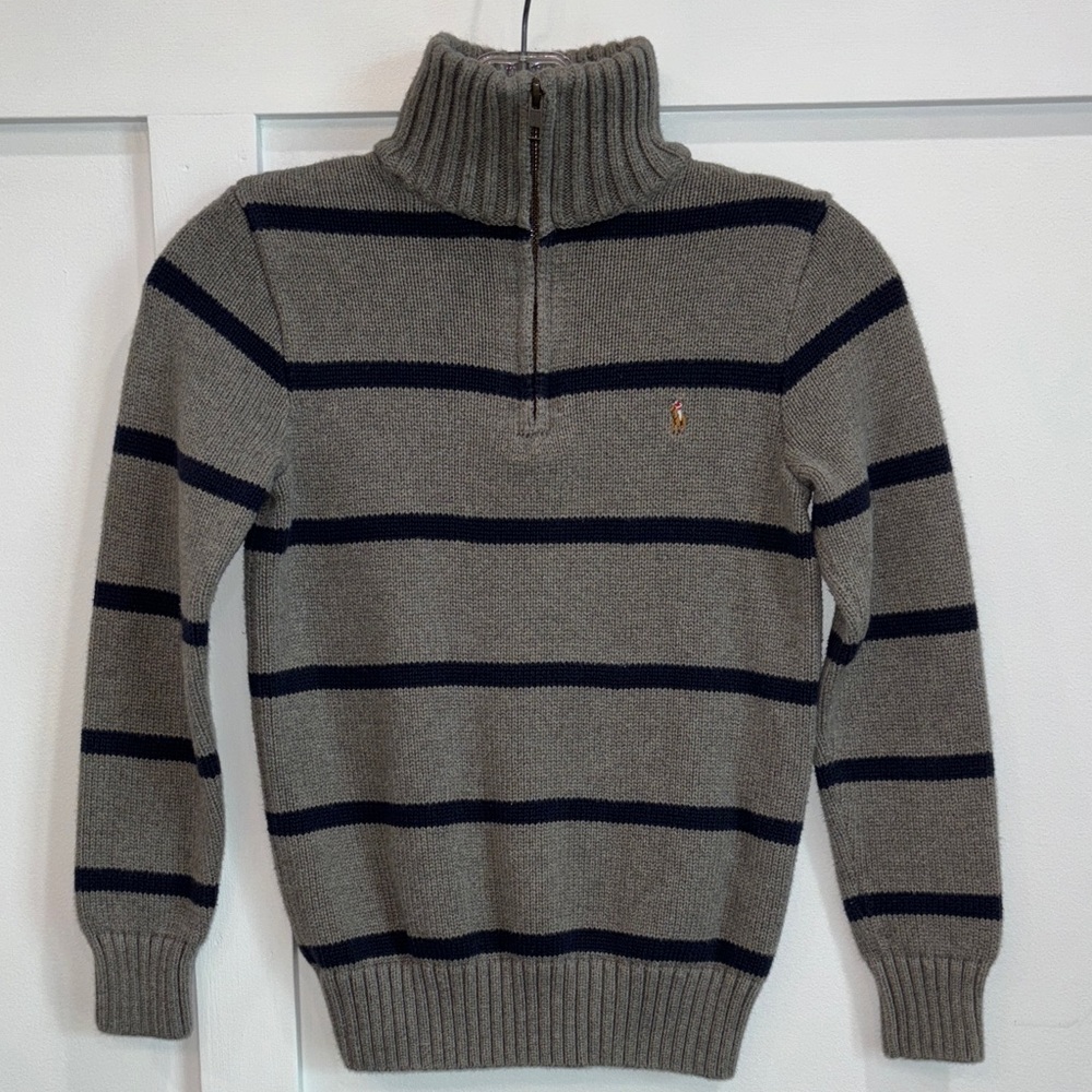 Polo by Ralph Lauren Gray and Navy Striped Half-Zip Sweater